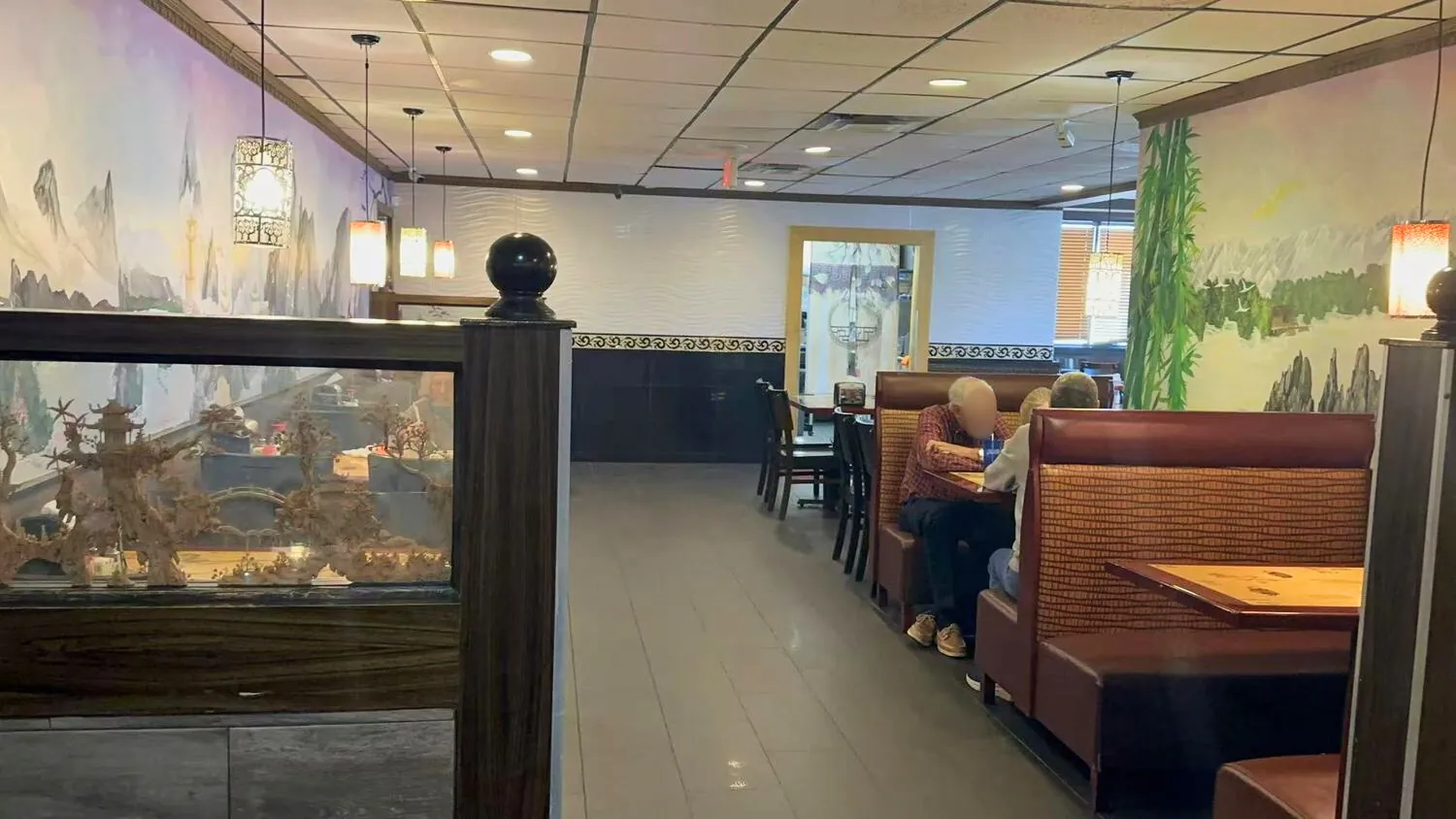 Comfortable dining booths with mural walls at ICHIBAN BUFFET, a Buffet Restaurant in Leesburg.